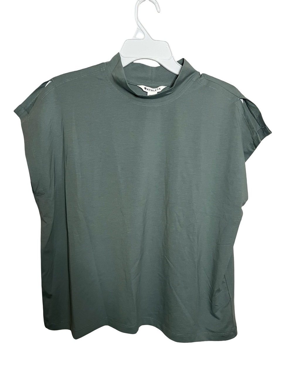 Athleta Olive Green Mock Neck Cap Sleeve Tee